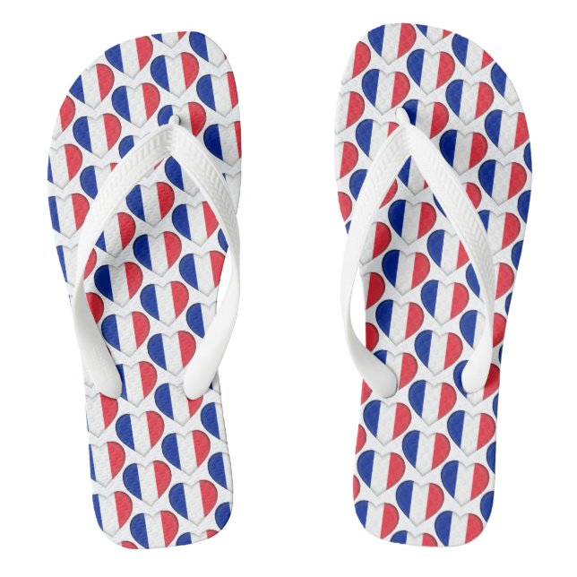Tongs Drapeau français Couleurs Coeurs Motif Patriotique (Semelle)