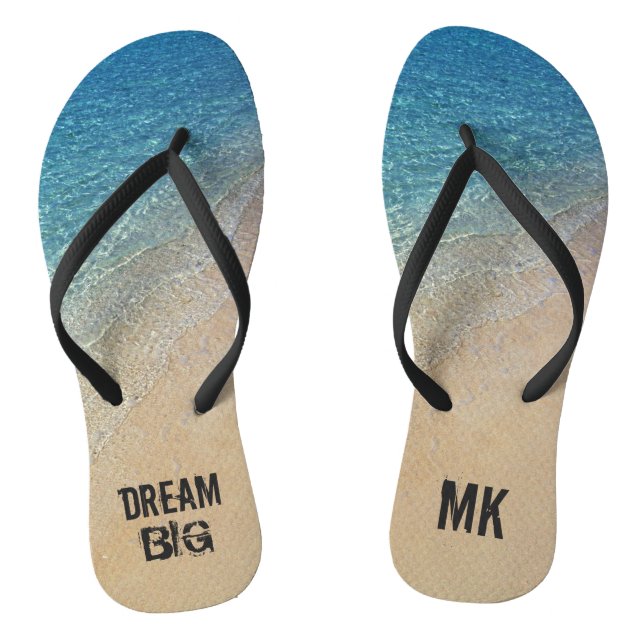 Tongs Dream Big Ocean Beach avec un nom de monogramme pe (Semelle)