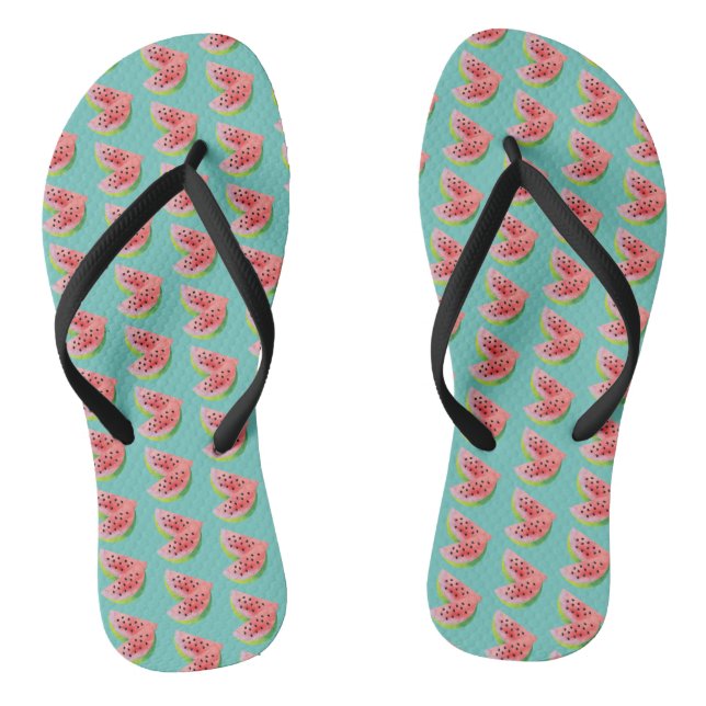 Tongs Eau aquarelle paire de pastèque tranchée de fruit  (Semelle)
