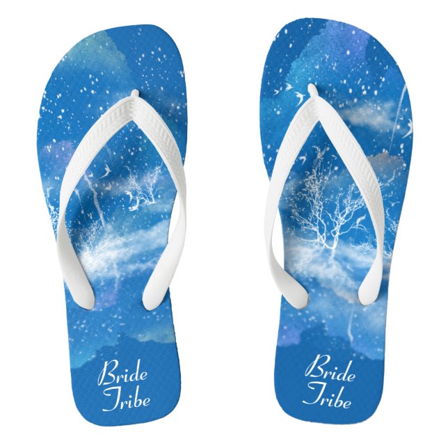 Tongs Élégant Bleu Blanc Mariage Mariée Tribe Flip Flops (Semelle)