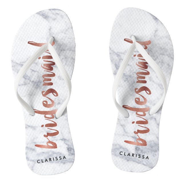 Tongs élégant faux rose or blanc marbre bridesmaid (Semelle)