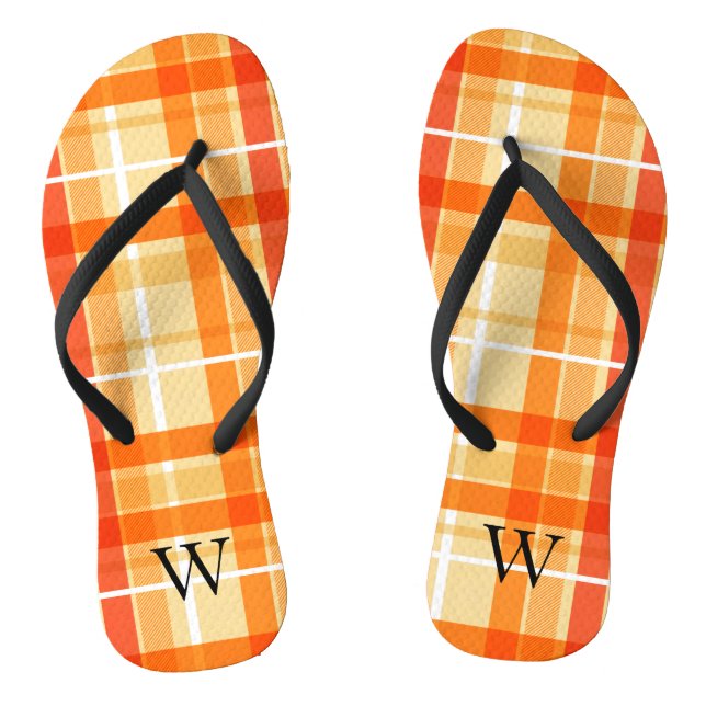 Tongs Elegant orang yellow Tartan Plaid Monogram (Semelle)