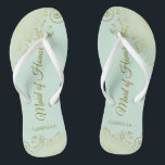 Tongs Élégante dentelle d'or de l'honneur Mint Mariage v<br><div class="desc">Ces belles tongs mariages sont une excellente façon de remercier et de reconnaître votre bonne d'honneur tout en lui épargnant les pieds en même temps. Dispose d'un design élégant avec dentelle dorée sur un arrière - plan vert menthe pâle et couleur vert menthe et écriture de script de couleur or...</div>