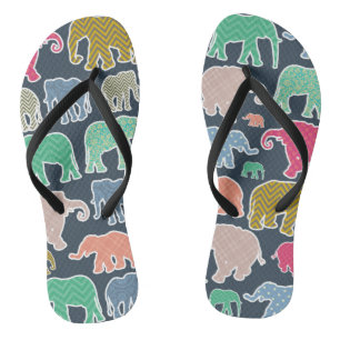 Tongs Eléphants Colorés, Motif Des Eléphants, Zigzag