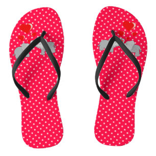 Tongs Éléphants Romantiques & Cœurs Rouges Sur Points Po