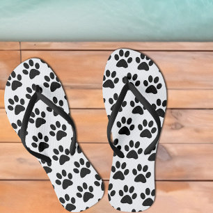 Tongs Empreintes de patte de chien noir sur blanc