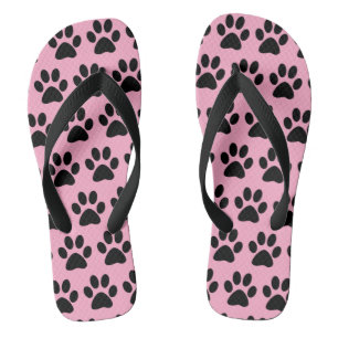 Tongs Empreintes de patte de chien noir sur rose clair
