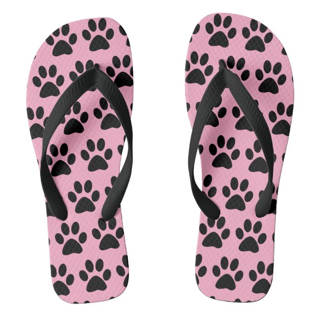 Tongs Empreintes de patte de chien noir sur rose clair (Semelle)