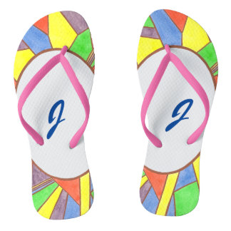 Tongs en mosaïque de verre coloré avec monogramme