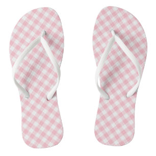 Tongs En vichy en diagonale rose et blanc