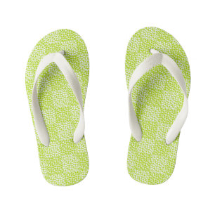 Tongs Enfants à damiers Amour en Lime Vert et Blanc