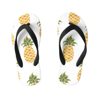 Tongs Enfants Ananas peint à la main, arrière - plan aquarelle.