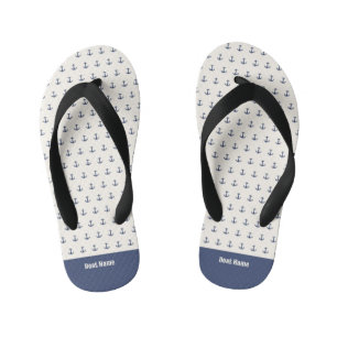Tongs Enfants Ancres Naútíques Rayures Côtières Bleu Marine Crèm