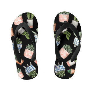 Tongs Enfants Aquarelle Accueil Plante Noir sans couture