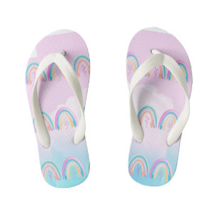 Tongs Enfants Aquarelle arc-en-ciel Pastel rose et bleu