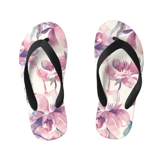 Tongs Enfants Aquarelle de pivoines : arrière - plan floral tran (Semelle)