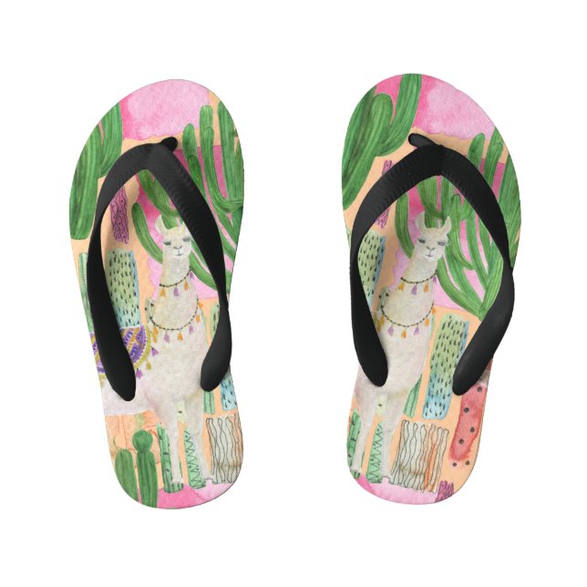 Tongs Enfants Aquarelle lamas, cactus : motif sans couture. (Semelle)