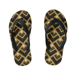 Tongs Enfants Art Déco Black Gold : Géométrique