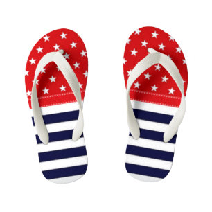 Tongs Enfants Blanc rouge et bleu avec des étoiles et des