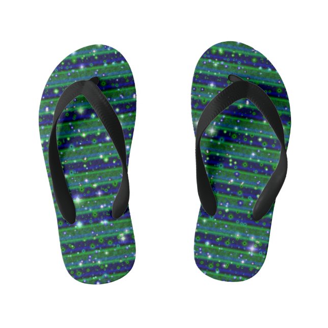 Tongs Enfants Bleu vert rayures avec étoiles et Raindrops (Semelle)