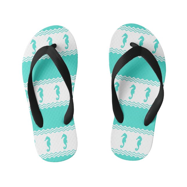 Tongs Enfants Blue Turquoise Coastal Seahorses Stripes (Semelle)