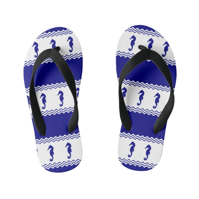 Tongs Enfants Blue White Coastal Seahorses Stripes (Semelle)
