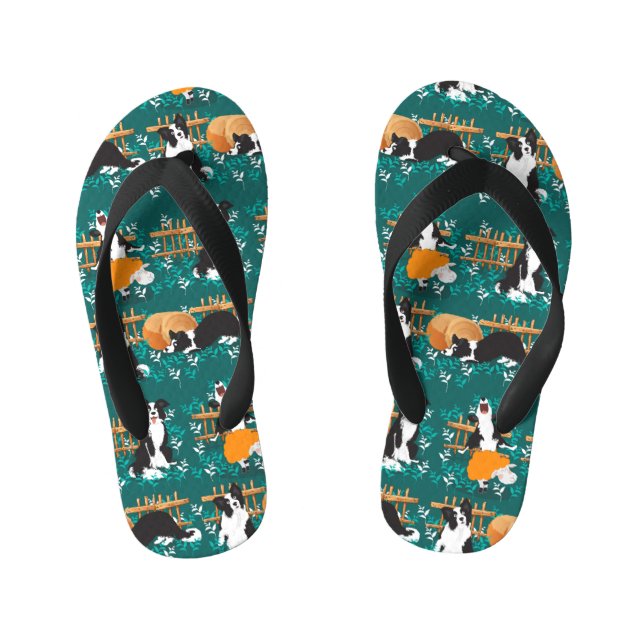 Tongs Enfants Bordure Collie jouer avec les moutons (Semelle)