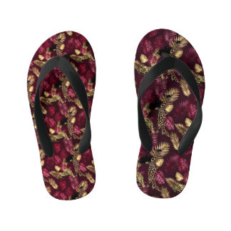 Tongs Enfants Burgundy and Gold Leopard Series Design 12