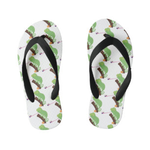Tongs Enfants Caricature de lézard de caméléon vert joyeux