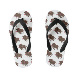 Tongs Enfants Caricature mignonne sanglier et fleurs