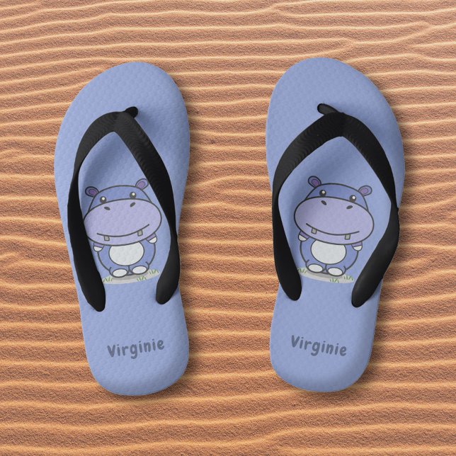 Tongs Enfants Cartoon Cute Hippo Blue Kid's Flip Flops (Cartoon Cute Hippo Blue Flip Flops)
