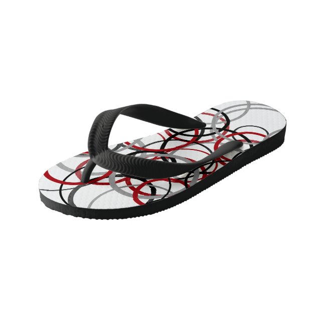 Tongs Enfants Cercles rouges, gris et noirs (Incliné)