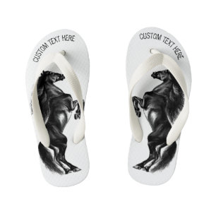 Tongs Enfants Cheval sauvage noir droit - Dessin noir et blanc