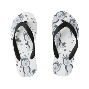 Tongs Enfants Chiots Husky Sibérien Empreintes de Pattes de Chie
