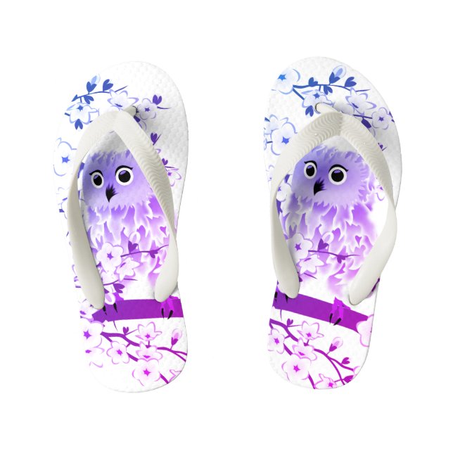 Tongs Enfants Chouette Cute Et Fleur De Cerisier Rose Violet (Semelle)