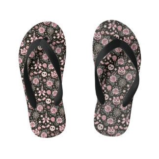 Tongs Enfants Citrouille rose et noire, motif toile d'araignée e