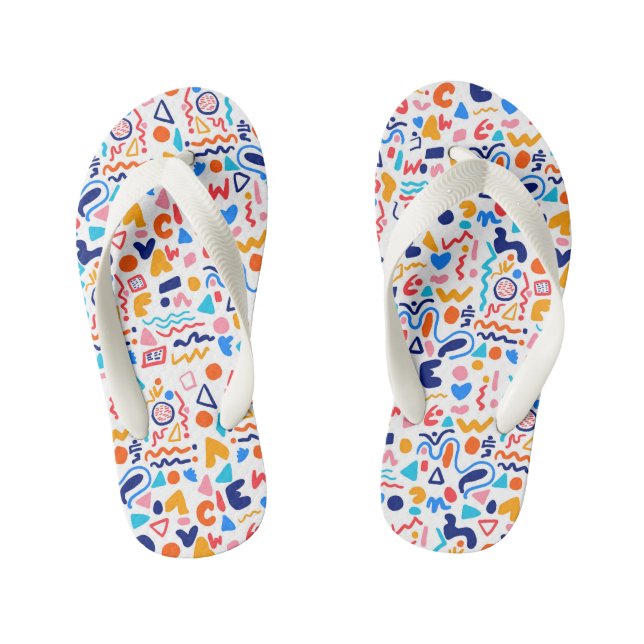 Tongs Enfants 🌈 Colorful Doodle Pattern Flip Flops (Semelle)