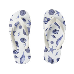 Tongs Enfants Coquillages bleus et blancs