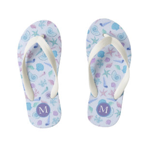 Tongs Enfants Coquille de la mer gelée moderne Pastel Monogram