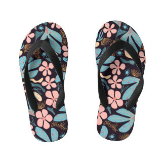 Tongs Enfants Coral Blue Floral Dark Print