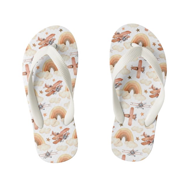 Tongs Enfants Cute aquarelle Rainbow Motif d'avion (Semelle)