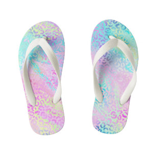 Tongs Enfants Cute Girly Rainbow Shimmer Empreinte de léopard