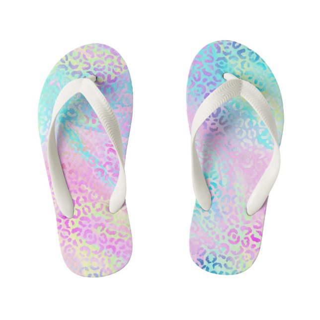 Tongs Enfants Cute Girly Rainbow Shimmer Empreinte de léopard (Semelle)