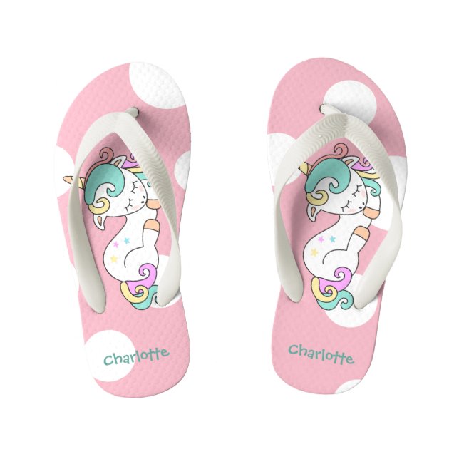 Tongs Enfants Cute Napping Unicorne avec le nom de l'enfant (Semelle)