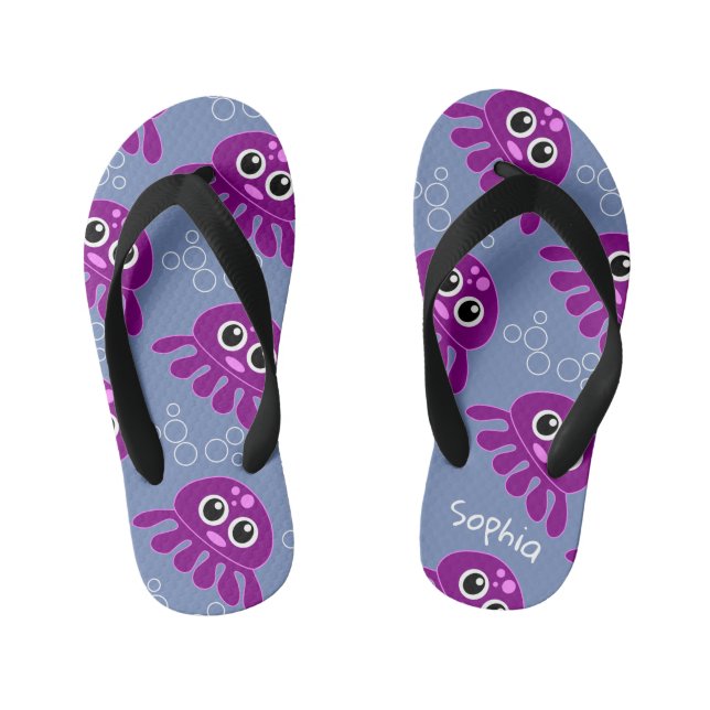 Tongs Enfants Cute Personalisé Motif Octopus Violet (Semelle)