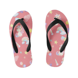 Tongs Enfants Cute rose douce licorne arc-en-ciel Motif
