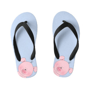 Tongs Enfants Dessin joyeux de cochon rose
