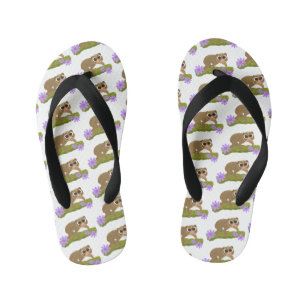 Tongs Enfants Doux loris lent heureux sur une branche de dessin