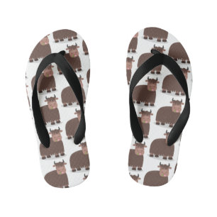 Tongs Enfants Drôle joyeux yak mangeant de l'herbe dessin d'illu