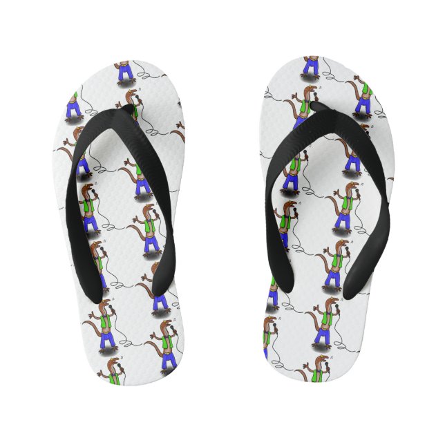 Tongs Enfants Drôle lézard chantant avec bande dessinée de micro (Semelle)